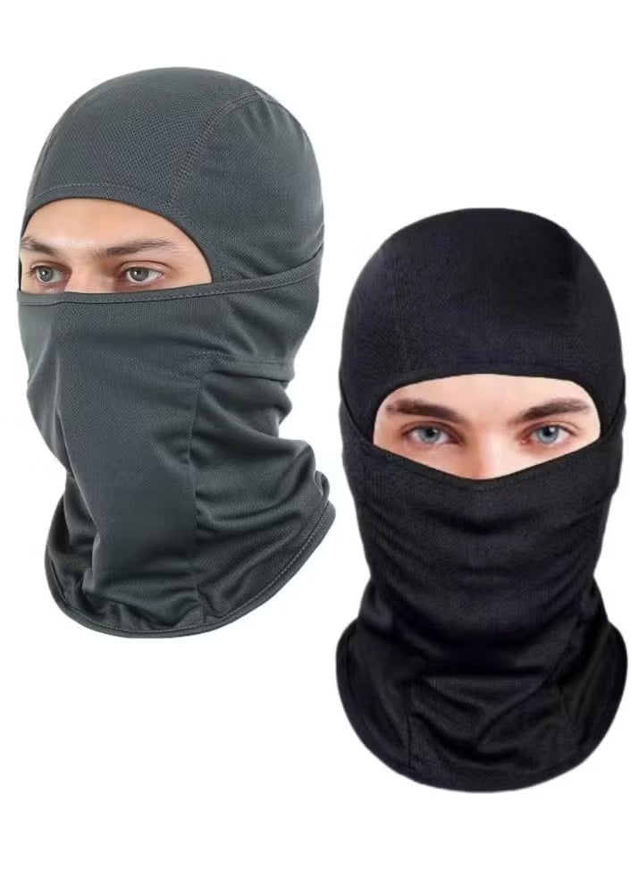 2pcs Balaclava وجه قناع الأشعة فوق البنفسجية حماية الجليد الحرير للرجال النساء شمس هود ركوب الدراجات، التسلق، الجري (الأسود + الرمادي) - Image 1